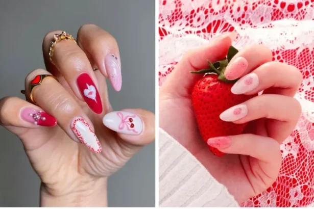 pink valentines day nails