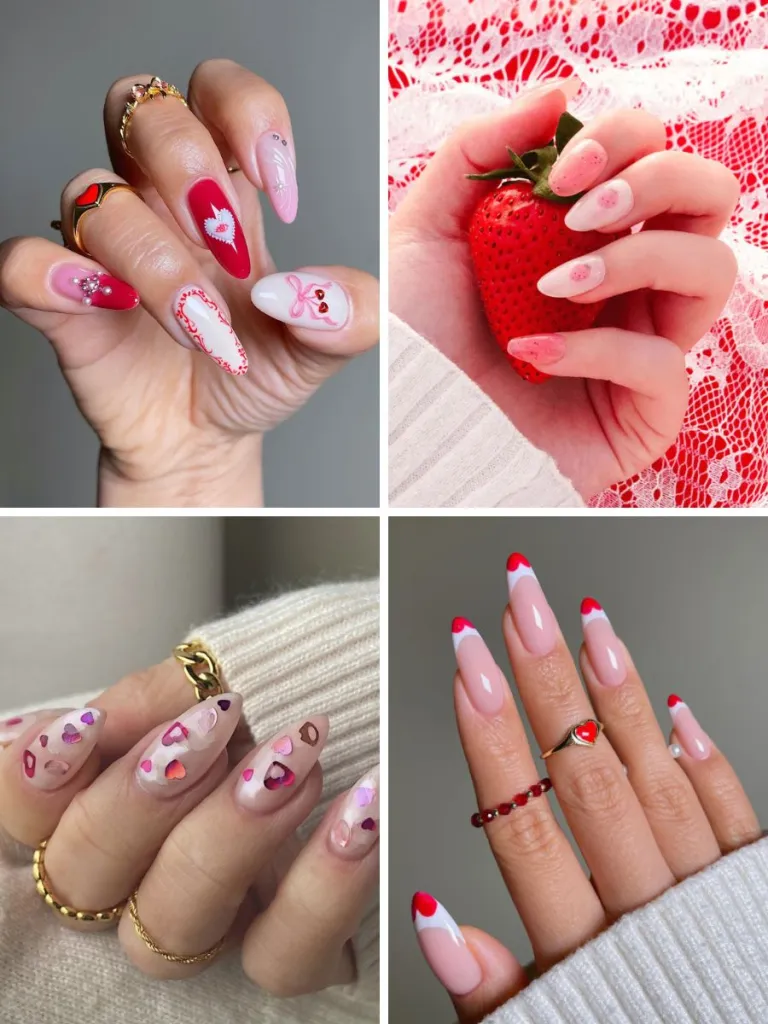 pink valentines day nails
